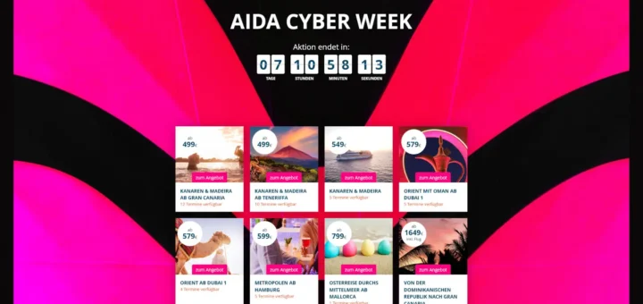 AIDA Cyber Week 2024 - der beste AIDA Sale des Jahres - Kreuzfahrten ab 499€