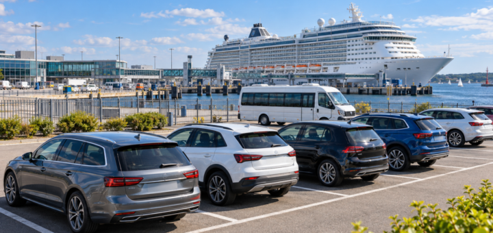 Kreuzfahrtparkplatz in Kiel.