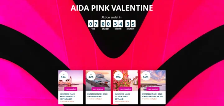 AIDA Pink Valentine - Kreuzfahrtangebote zum Valentinstag